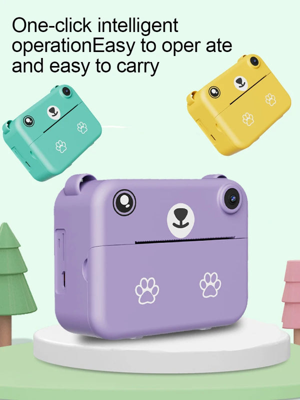 Appareil Photo Imprimante Thermique Ourson — Coque Animal Douce, Selfie et Impression Instantanée pour Enfant Dès 6 Ans