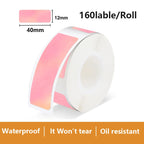 Rouleau d'étiquettes rose corail au léger dégradé, mention 160 étiquettes par rouleau