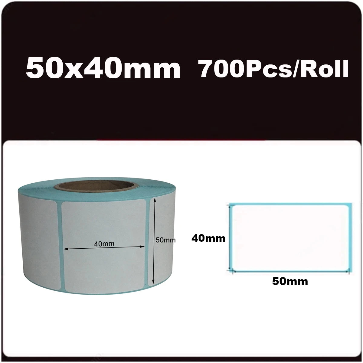 Rouleau d'étiquettes thermiques blanches 50 x 40 mm, 700 étiquettes par rouleau, avec schéma coté