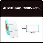 Rouleau d'étiquettes thermiques blanches 40 x 30 mm, 700 étiquettes par rouleau, avec schéma coté