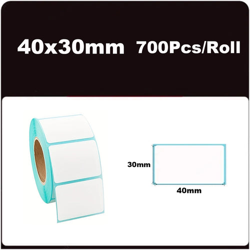 Rouleau d'étiquettes thermiques blanches 40 x 30 mm, 700 étiquettes par rouleau, avec schéma coté