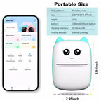 Tableau des caractéristiques : imprimante portable de 165 g, batterie lithium, micro-USB 5 V, thermique