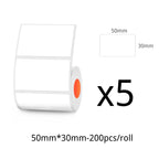 Lot de cinq rouleaux d'étiquettes 50 x 30 mm, 200 étiquettes par rouleau, avec le schéma coté
