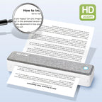Imprimante thermique A4 imprimant un document texte en 203 DPI, détail à la loupe