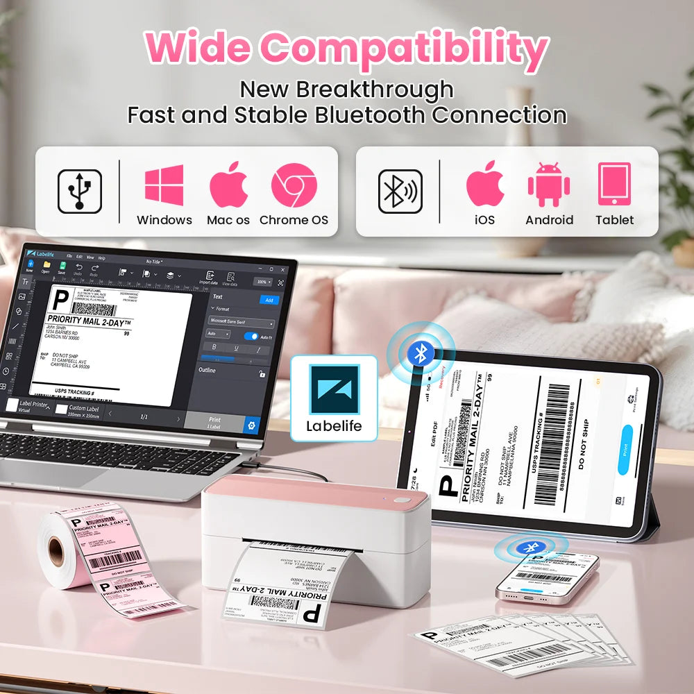 Wide Compatibility : icônes Windows, Mac, Chrome OS, iOS et Android, ordinateur et tablette reliés