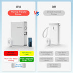 Comparatif entre l'imprimante à transfert thermique B18 et l'imprimante thermique directe D11, avantages en regard