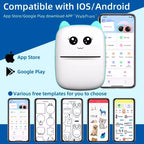 Imprimante à oreilles menthe compatible iOS et Android, avec captures de l'application et ses modèles