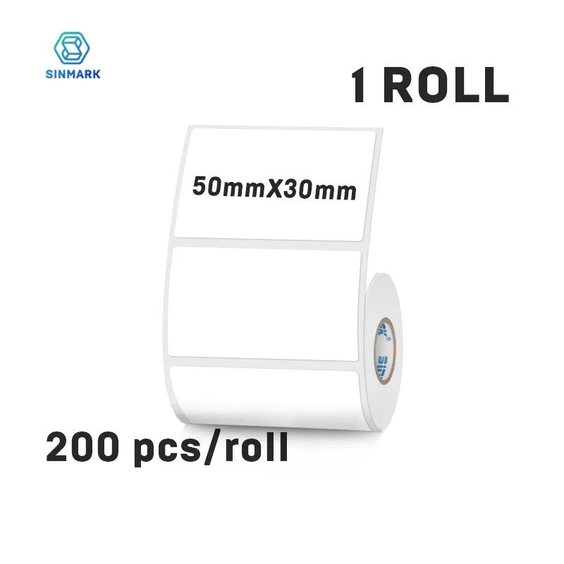 Rouleau d'étiquettes thermiques blanches 50 x 30 mm, mention 1 rouleau de 200 étiquettes