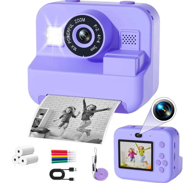 Appareil Photo Imprimante Thermique Instantané Enfant Rétro — Impression Sans Encre, Selfie et Écran Couleur, Dès 6 Ans