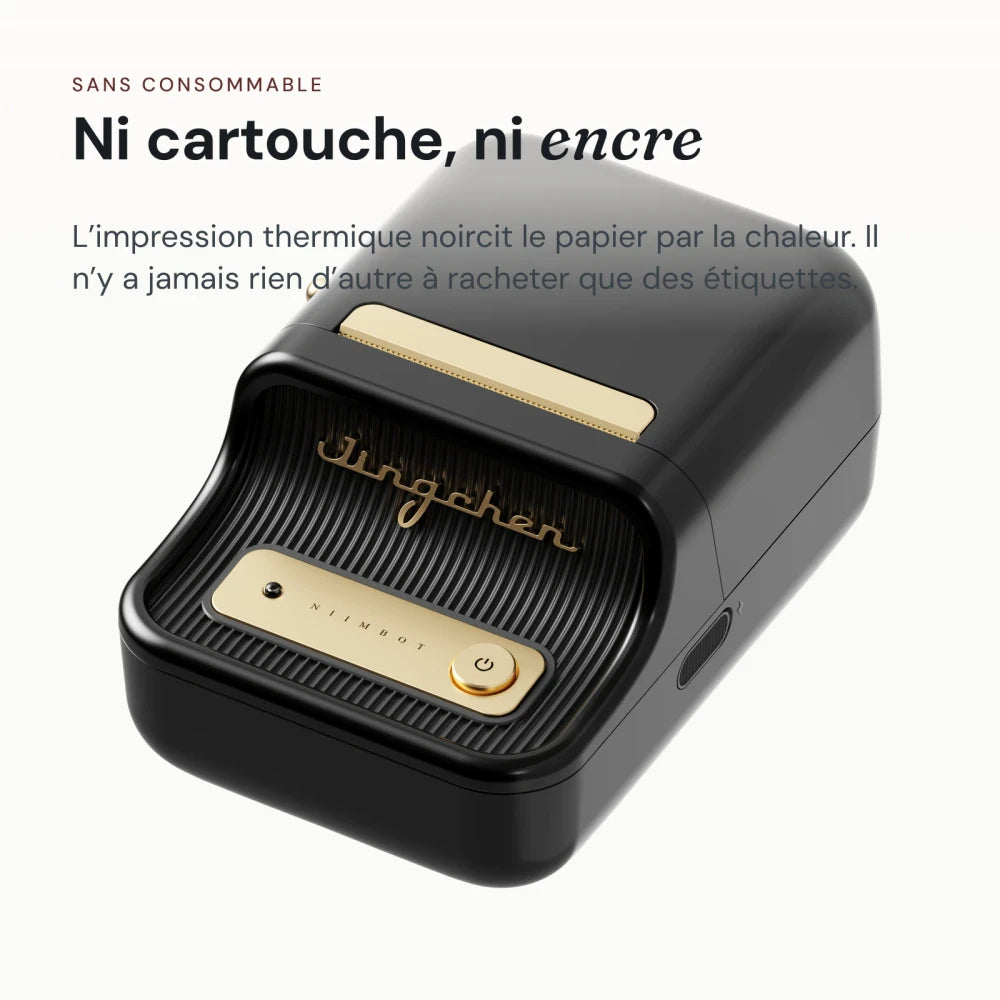 Impression thermique sans cartouche ni encre : imprimante B21 Pro noire à façade dorée