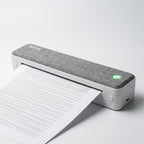 Imprimante thermique A4 design en tissu gris imprimant une page A4