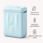 Imprimante thermique portable design NIIMBOT D110M et ses trois bénéfices : sans encre ni cartouche, Bluetooth et appli NIIMBOT, batterie 1 500 mAh USB-C