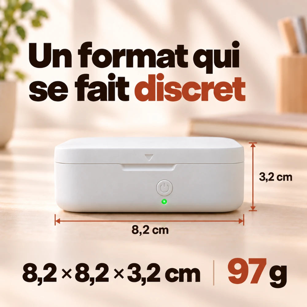 Imprimante thermique portable format poche de face : 8,2 × 8,2 × 3,2 cm pour 97 g