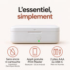 Imprimante thermique portable format poche : sans encre ni cartouche, appli Print Master, 2 piles AAA ou USB-C