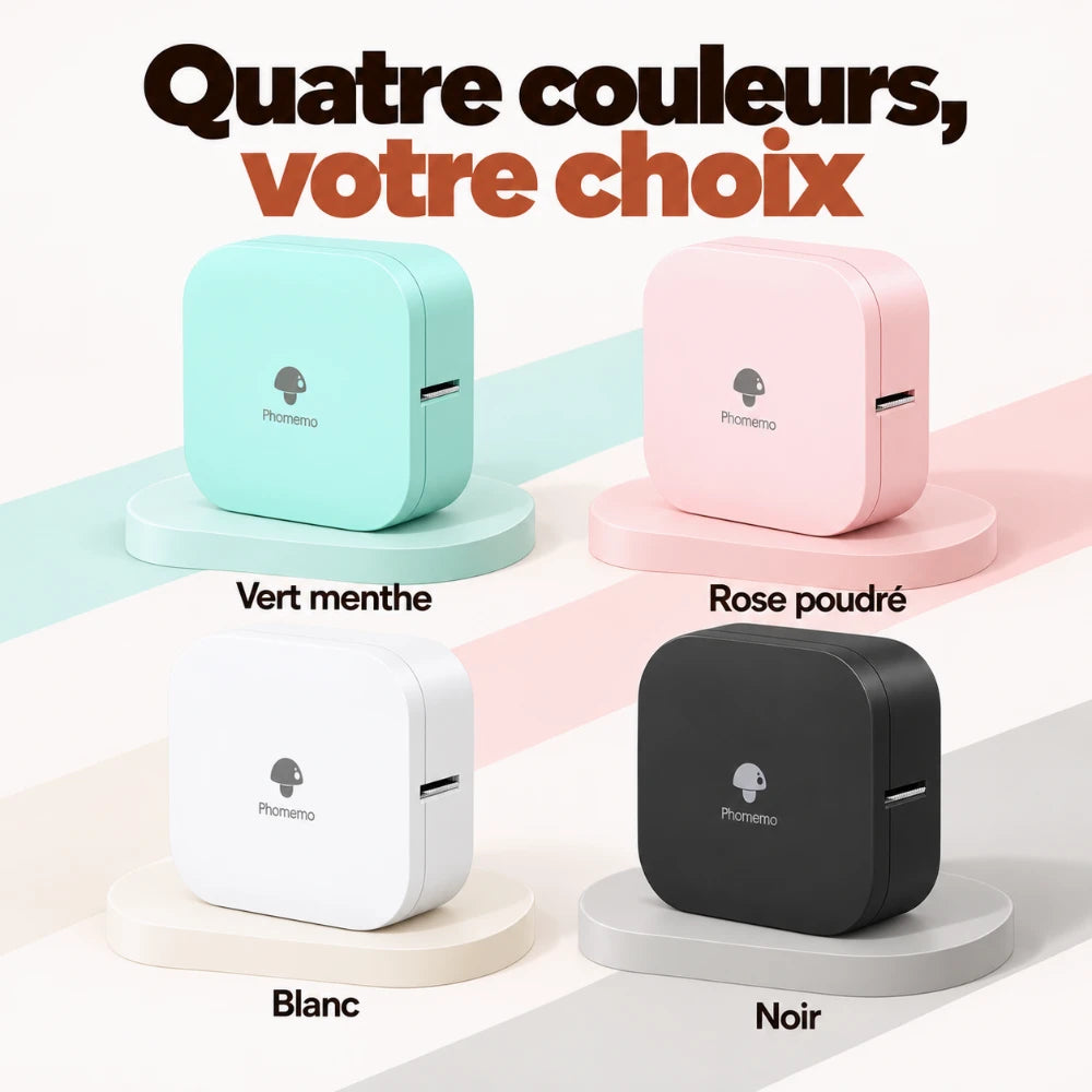 Imprimante thermique portable format poche : quatre couleurs au choix — vert menthe, rose poudré, blanc et noir
