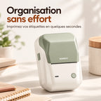 Imprimante thermique portable sur un bureau — Organisation sans effort, étiquettes en quelques secondes