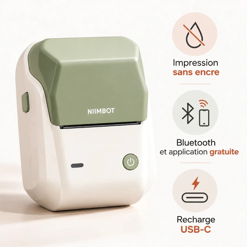 Bénéfices de l'imprimante thermique portable : impression sans encre, Bluetooth et application gratuite, recharge USB-C